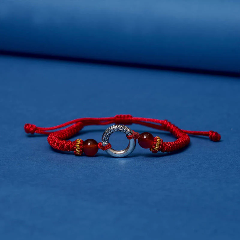 Braccialetto di corda intrecciata con fibbia di protezione in rame placcato argento sterling 925 Buddha Stones Peace - Image 6