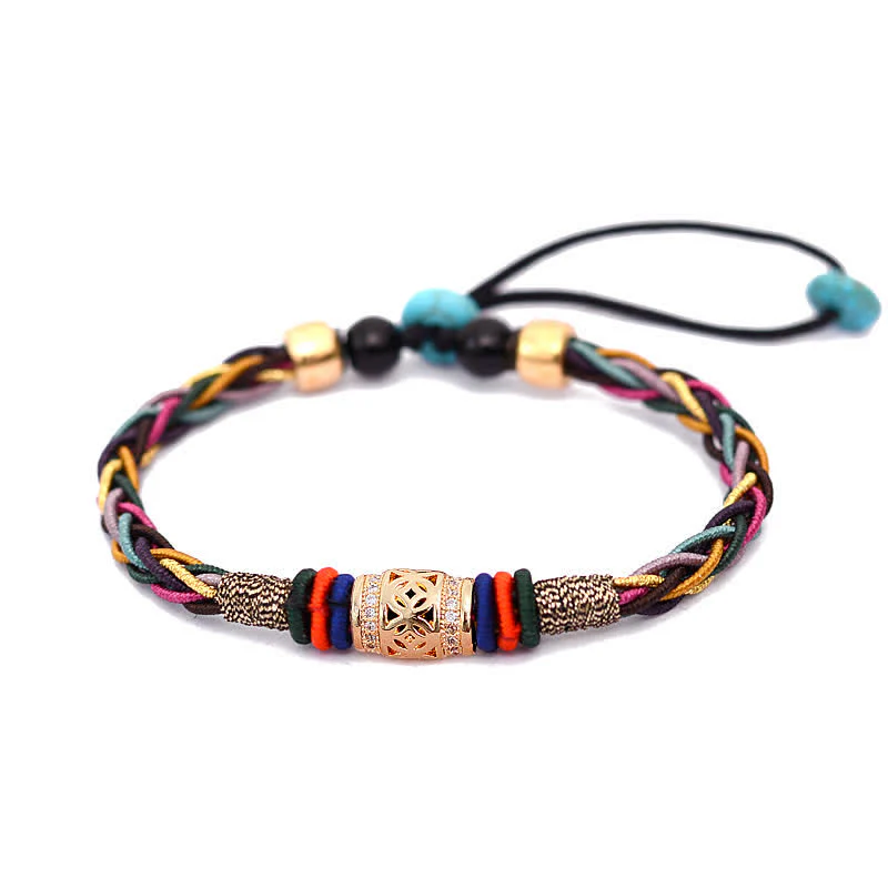 Braccialetto di corda intrecciata con moneta di rame con nodo a otto fili fatto a mano in pietre Buddha Stones tibetano - Image 9