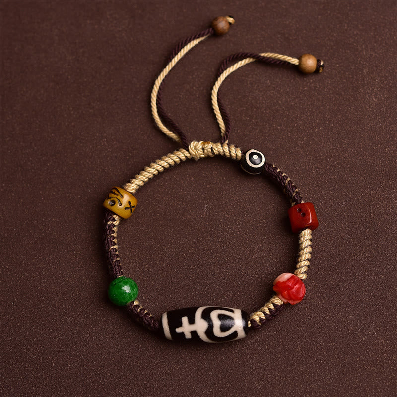 Braccialetto di corda intrecciata con perline Dzi tibetane fatte a mano Buddha Stones - Image 2