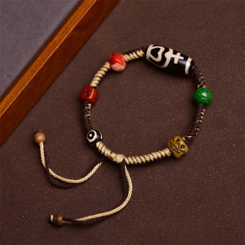 Braccialetto di corda intrecciata con perline Dzi tibetane fatte a mano Buddha Stones - Image 3