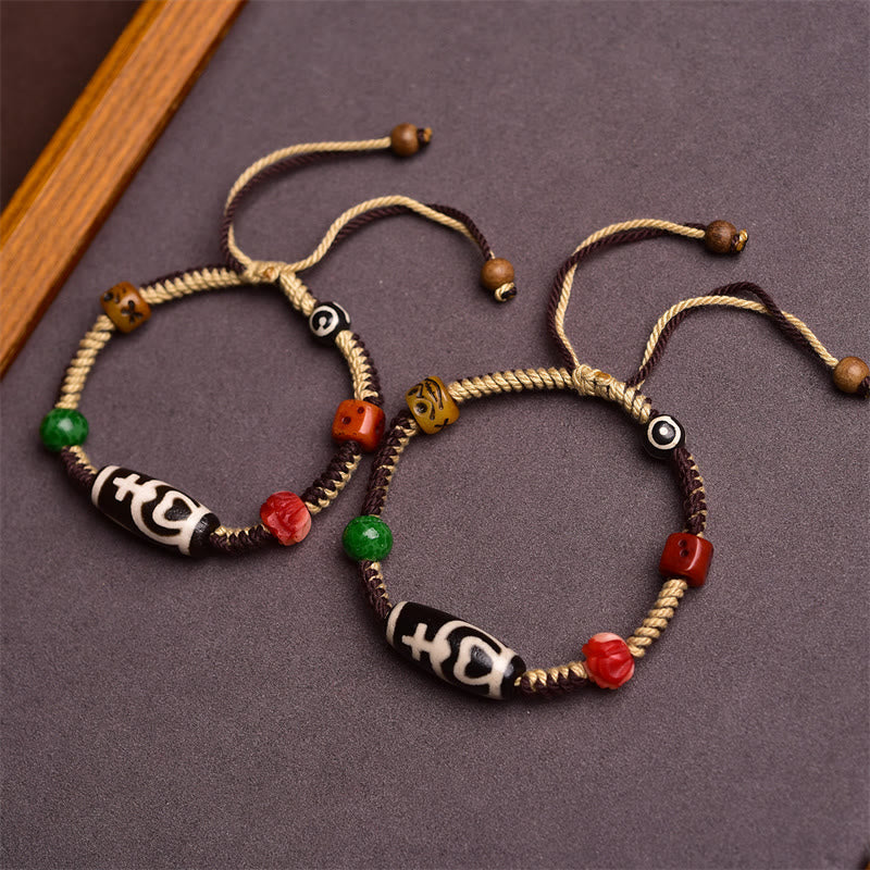 Braccialetto di corda intrecciata con perline Dzi tibetane fatte a mano Buddha Stones - Image 5