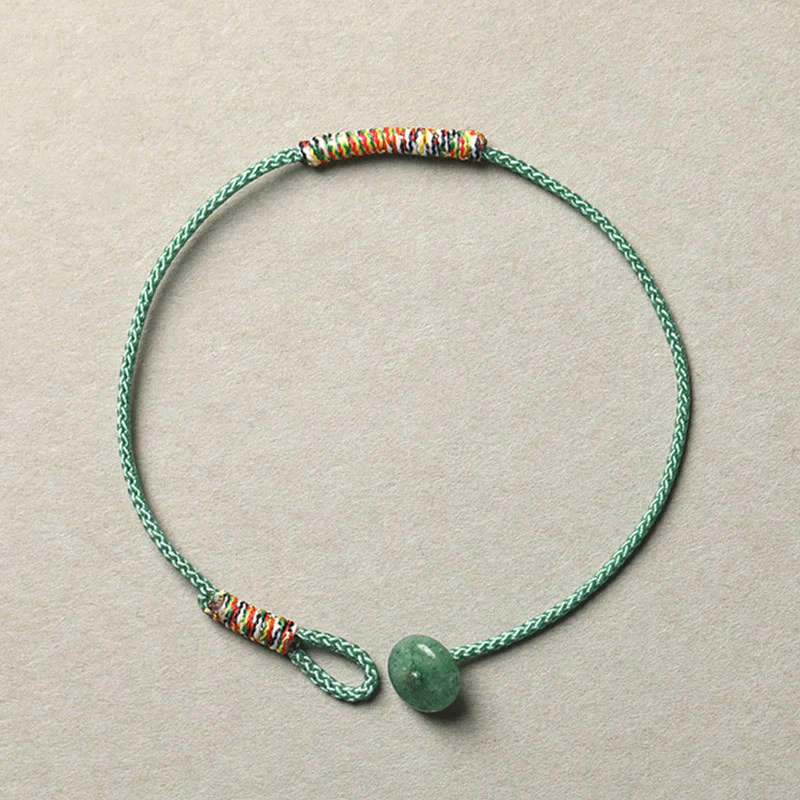 Braccialetto di corda intrecciata con protezione dalla fortuna in avventurina verde tibetana fatta a mano Buddha Stones