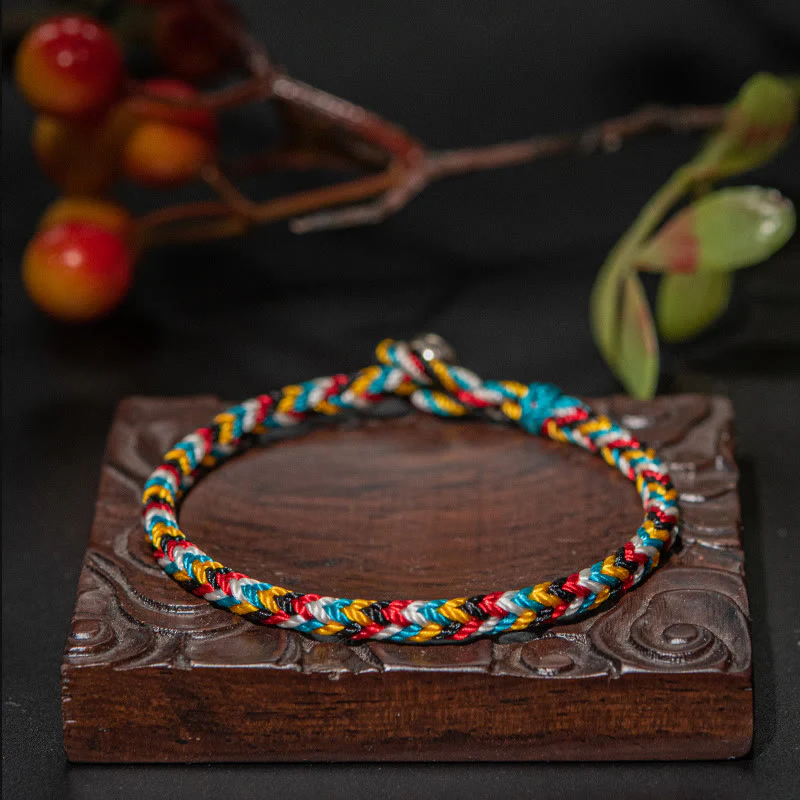 Braccialetto di corda intrecciata con protezione in filo di cinque colori fatto a mano in Tibet Buddha Stones