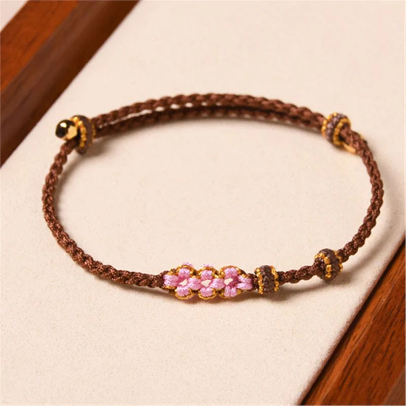 Braccialetto di corda intrecciata con protezione in fiore di pesco fatto a mano Buddha Stones - Image 11