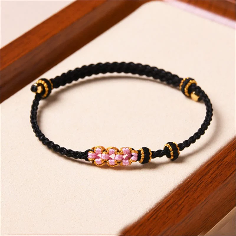 Braccialetto di corda intrecciata con protezione in fiore di pesco fatto a mano Buddha Stones - Image 18