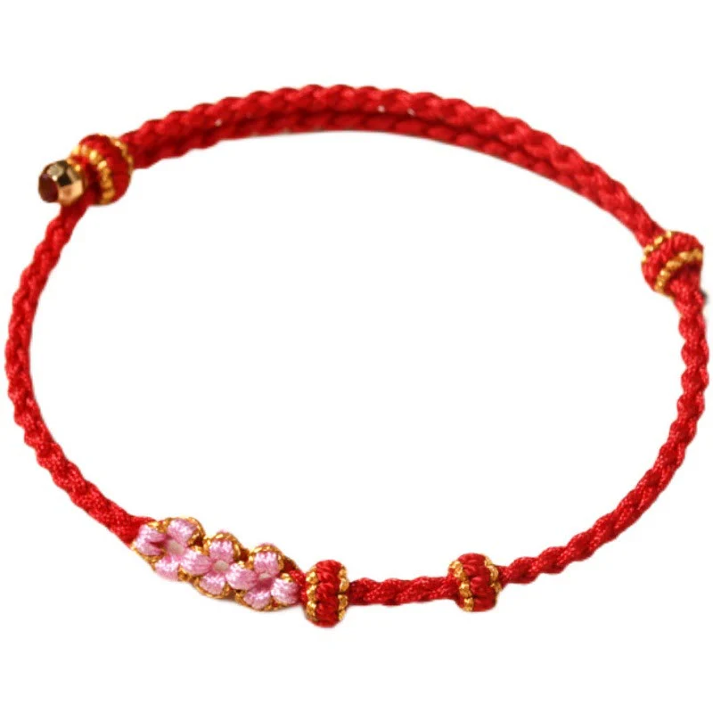 Braccialetto di corda intrecciata con protezione in fiore di pesco fatto a mano Buddha Stones - Image 9
