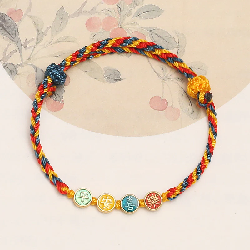 Braccialetto di corda intrecciata di protezione pace e gioia con fili colorati Dunhuang fatti a mano Buddha Stones