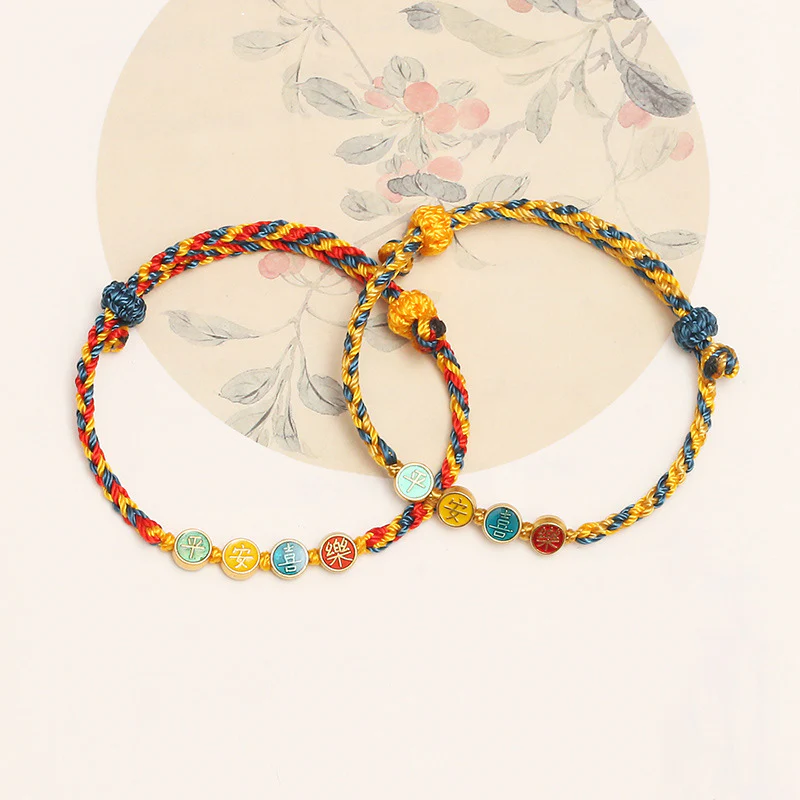 Braccialetto di corda intrecciata di protezione pace e gioia con fili colorati Dunhuang fatti a mano Buddha Stones - Image 2