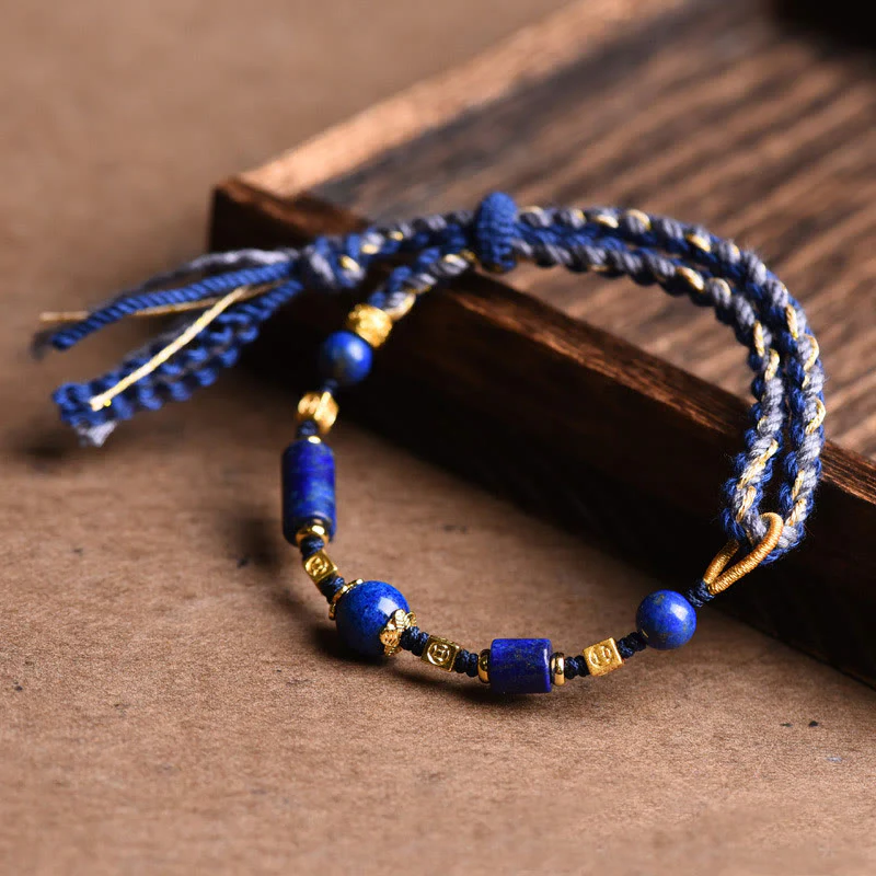 Braccialetto di corda positiva con perline di lapislazzuli e lazurite naturale fatto a mano Buddha Stones