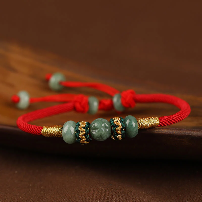 Braccialetto di corda rossa con perline di abaco in giada e Buddha Stones - Image 14
