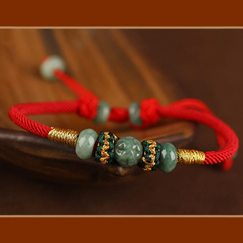 Braccialetto di corda rossa con perline di abaco in giada e Buddha Stones - Image 16