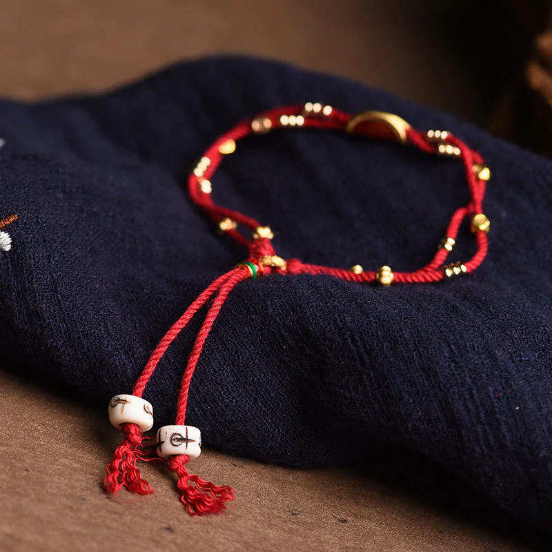 Braccialetto di corda rossa intrecciata con design di gnocchi di cinabro fatti a mano Buddha Stones - Image 3