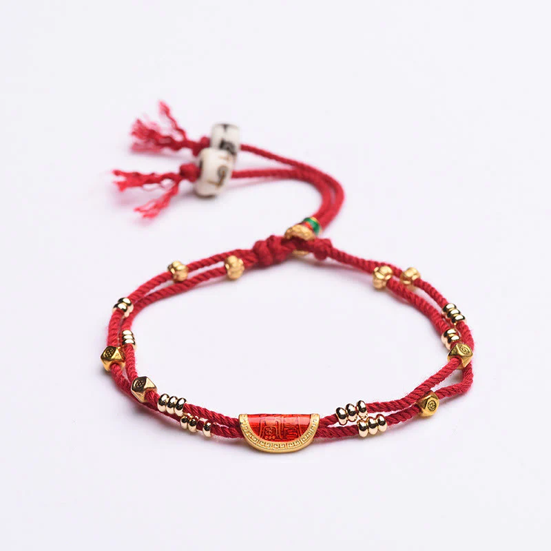 Braccialetto di corda rossa intrecciata con design di gnocchi di cinabro fatti a mano Buddha Stones - Image 5