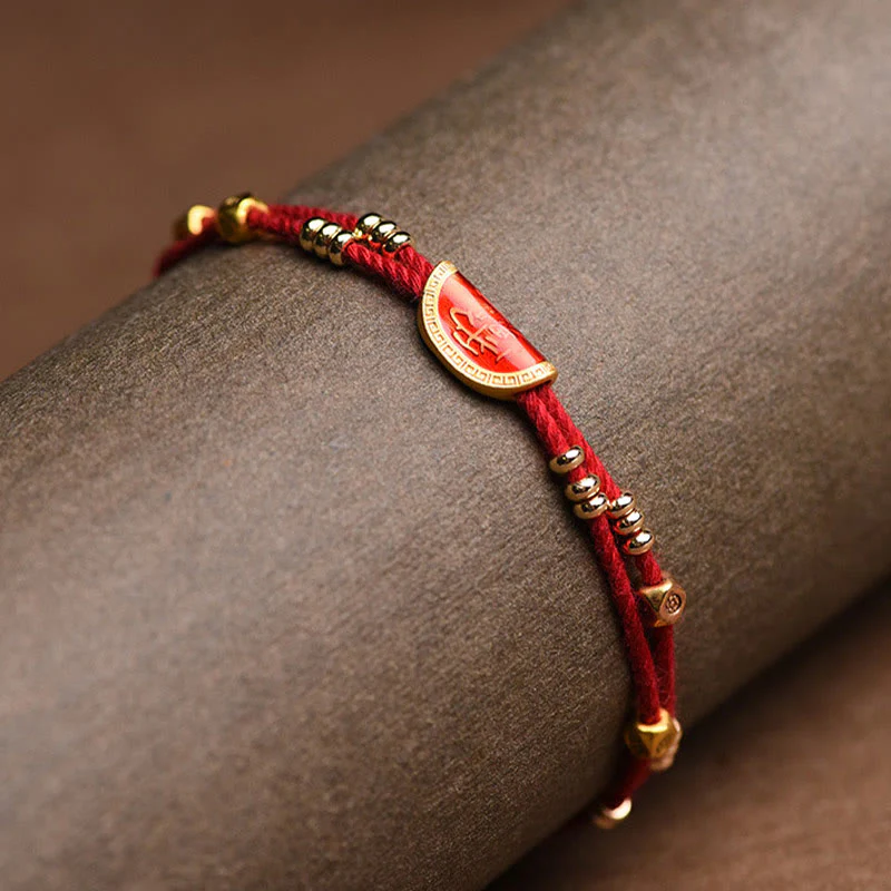 Braccialetto di corda rossa intrecciata con design di gnocchi di cinabro fatti a mano Buddha Stones - Image 7