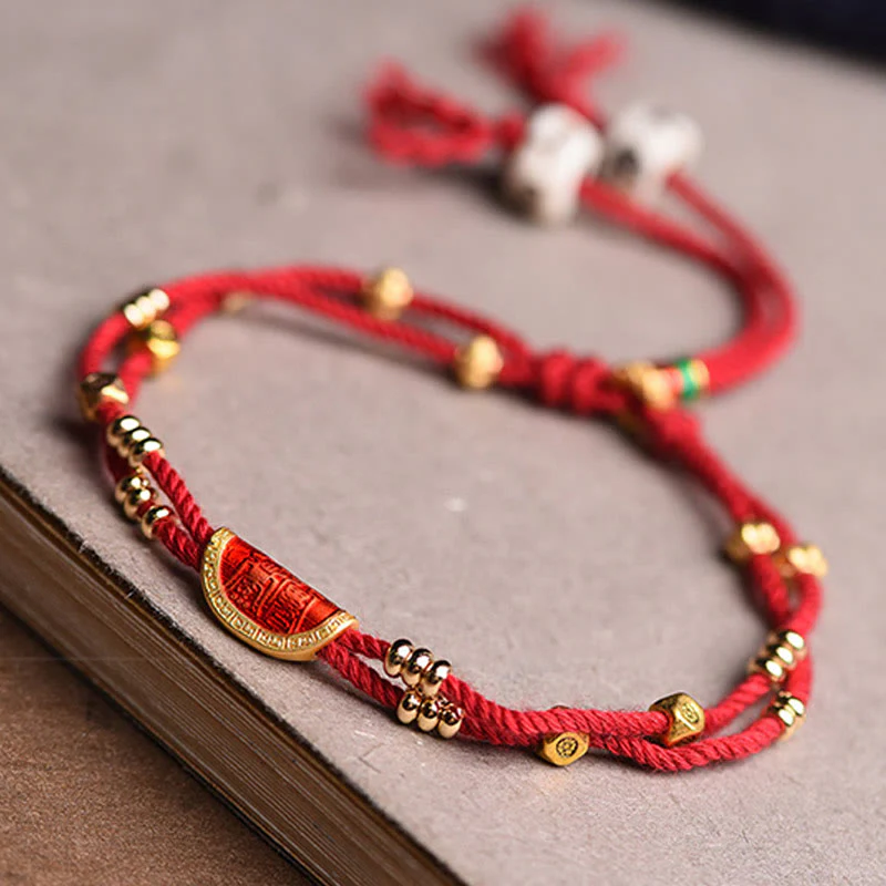 Braccialetto di corda rossa intrecciata con design di gnocchi di cinabro fatti a mano Buddha Stones - Image 8
