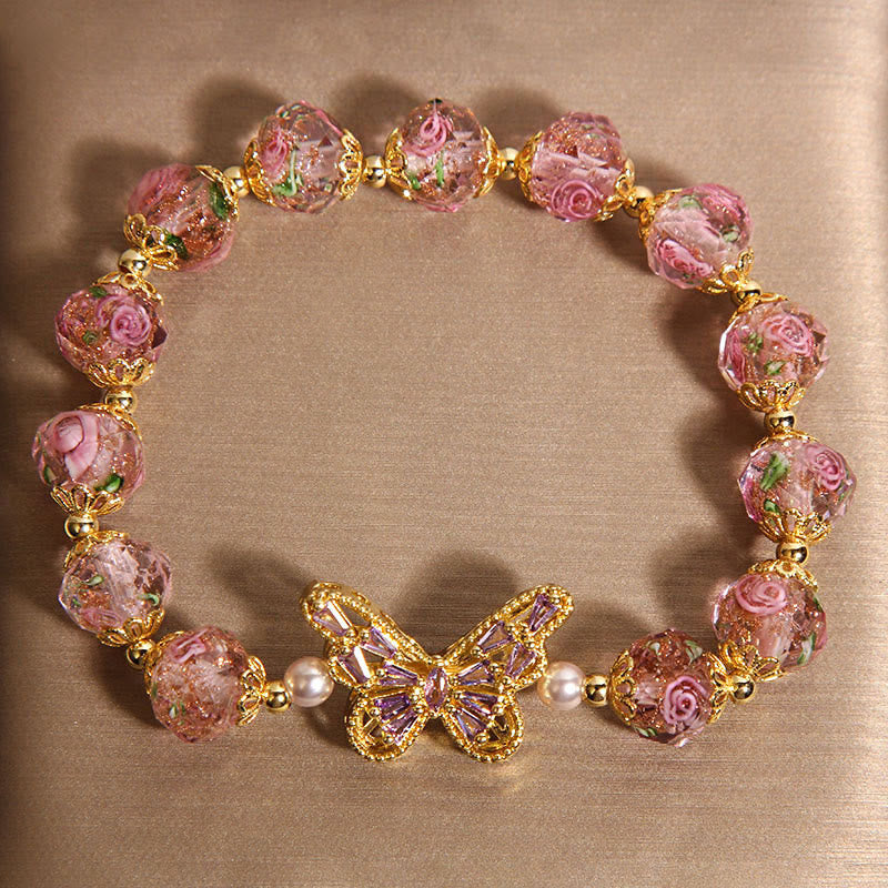 Braccialetto di cristallo rosa con motivo a farfalla naturale Buddha Stones - Image 3