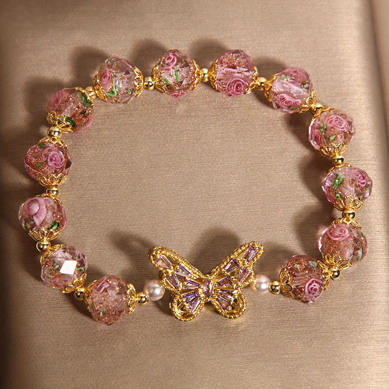Braccialetto di cristallo rosa con motivo a farfalla naturale Buddha Stones - Image 4