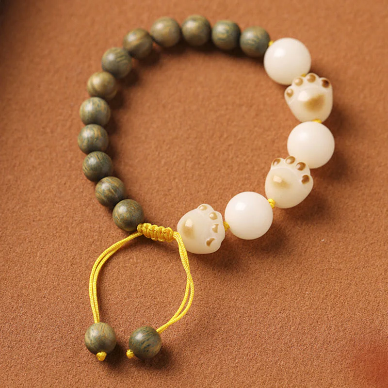Braccialetto di cura per artigli di zampa di gatto con semi di Bodhi di sandalo verde naturale Buddha Stones - Image 2