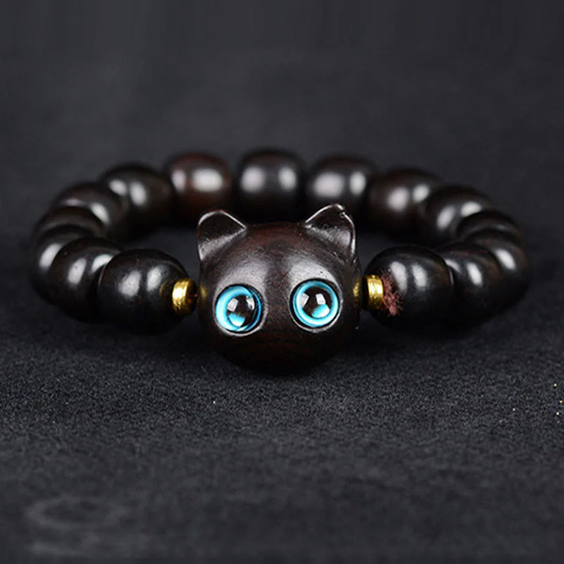 Braccialetto di equilibrio con gatto adorabile , Buddha Stones, legno di ebano, sandalo verde, sandalo rosso - Image 2
