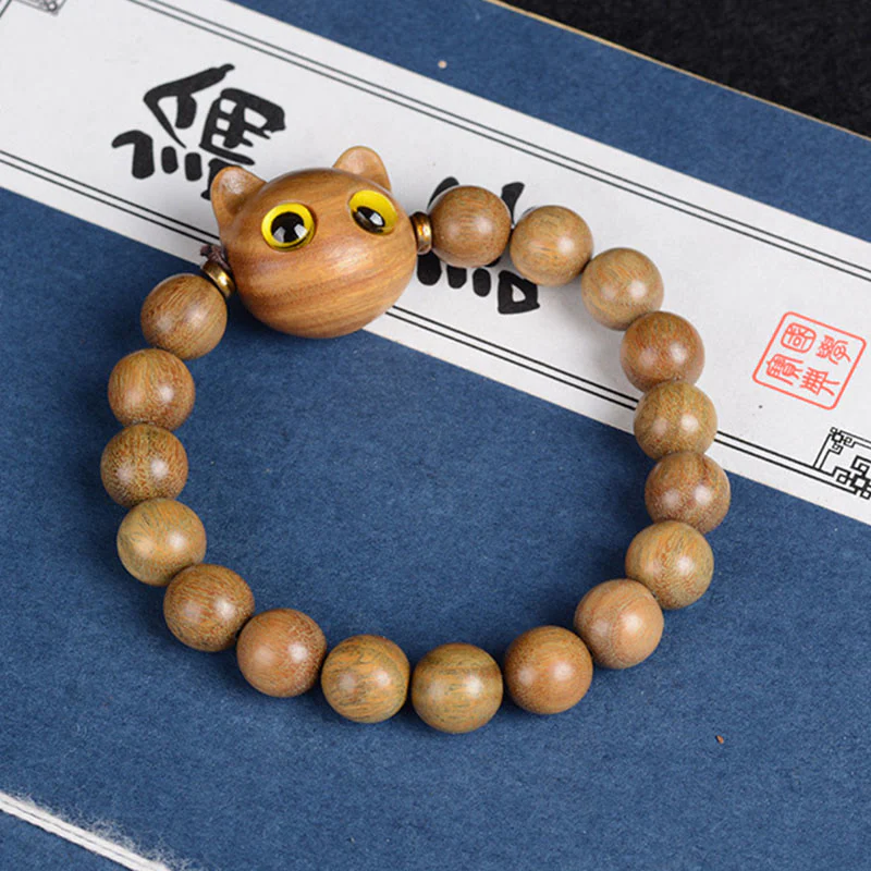 Braccialetto di equilibrio con gatto adorabile , Buddha Stones, legno di ebano, sandalo verde, sandalo rosso - Image 4