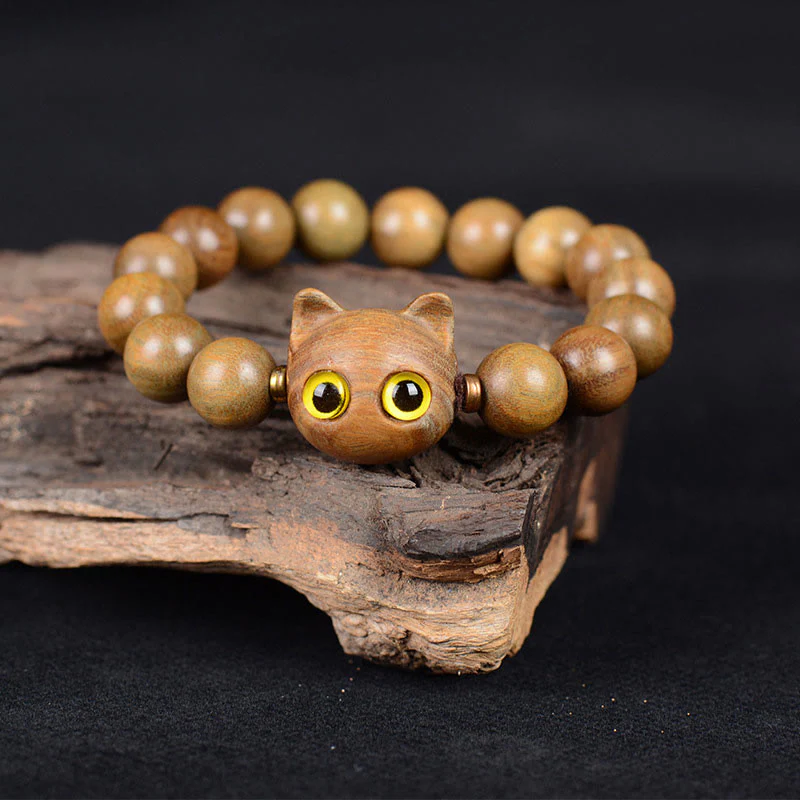 Braccialetto di equilibrio con gatto adorabile , Buddha Stones, legno di ebano, sandalo verde, sandalo rosso - Image 5