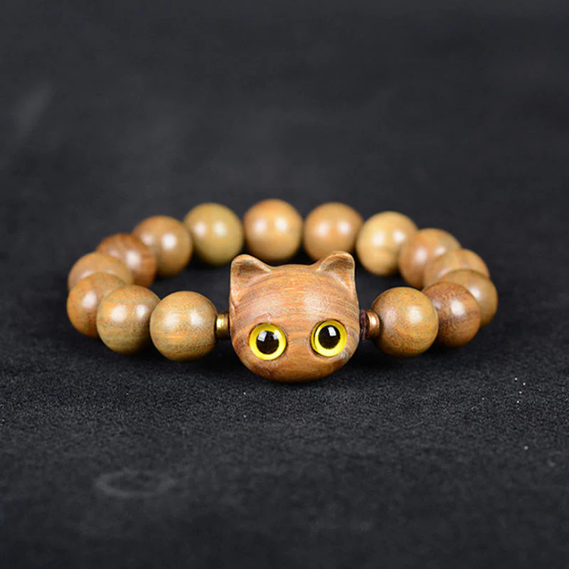Braccialetto di equilibrio con gatto adorabile , Buddha Stones, legno di ebano, sandalo verde, sandalo rosso - Image 6