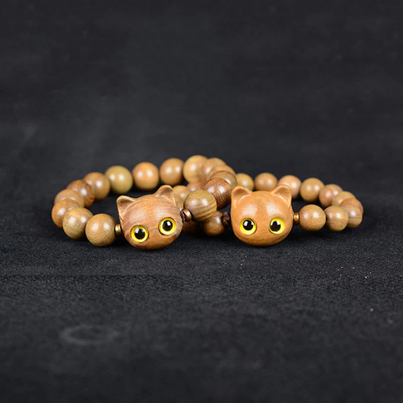 Braccialetto di equilibrio con gatto adorabile , Buddha Stones, legno di ebano, sandalo verde, sandalo rosso - Image 7