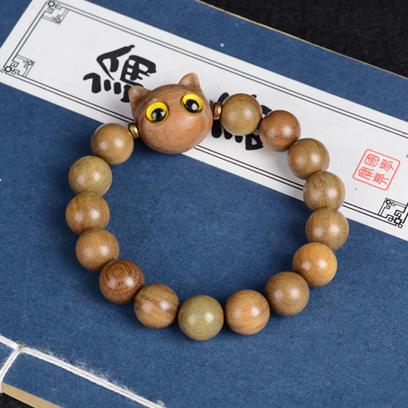Braccialetto di equilibrio con gatto adorabile , Buddha Stones, legno di ebano, sandalo verde, sandalo rosso - Image 8