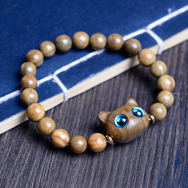 Braccialetto di equilibrio con gatto adorabile , Buddha Stones, legno di ebano, sandalo verde, sandalo rosso - Image 9