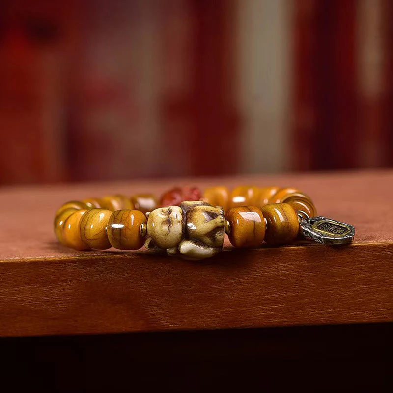 Braccialetto di equilibrio con perline di osso tibetane vintage , Buddha Stones, perline Dzi, volpe carina - Image 3