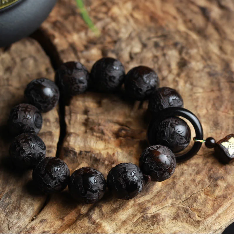 Braccialetto di equilibrio con zucca inciso con carattere cinese Yin Yang in legno di ebano Buddha Stones - Image 4