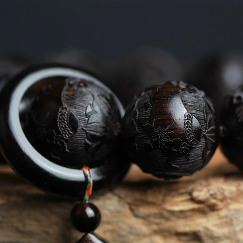Braccialetto di equilibrio con zucca inciso con carattere cinese Yin Yang in legno di ebano Buddha Stones - Image 7