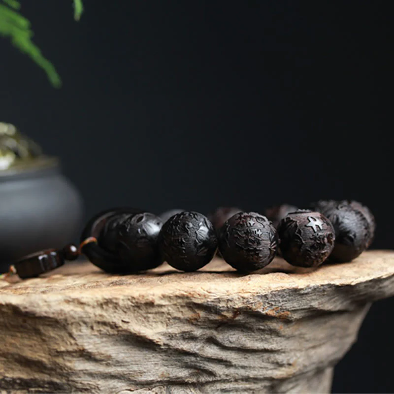 Braccialetto di equilibrio con zucca inciso con carattere cinese Yin Yang in legno di ebano Buddha Stones - Image 8