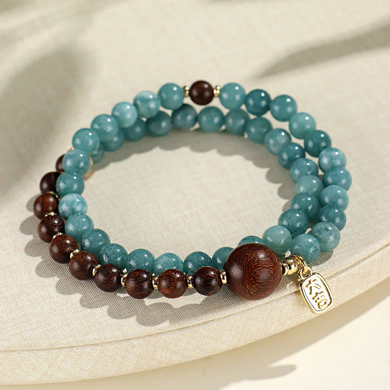 Braccialetto di equilibrio emozionale a doppio giro Buddha Stones Calcedonio blu Sandalo verde Foglia piccola Sandalo rosso - Image 12
