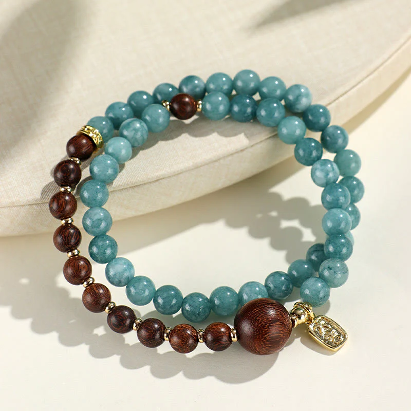 Braccialetto di equilibrio emozionale a doppio giro Buddha Stones Calcedonio blu Sandalo verde Foglia piccola Sandalo rosso - Image 13