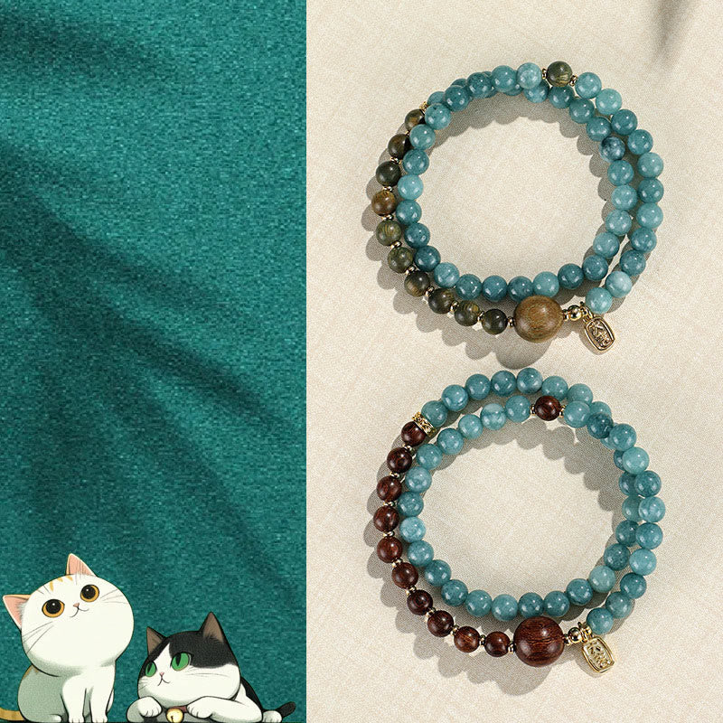 Braccialetto di equilibrio emozionale a doppio giro Buddha Stones Calcedonio blu Sandalo verde Foglia piccola Sandalo rosso - Image 15