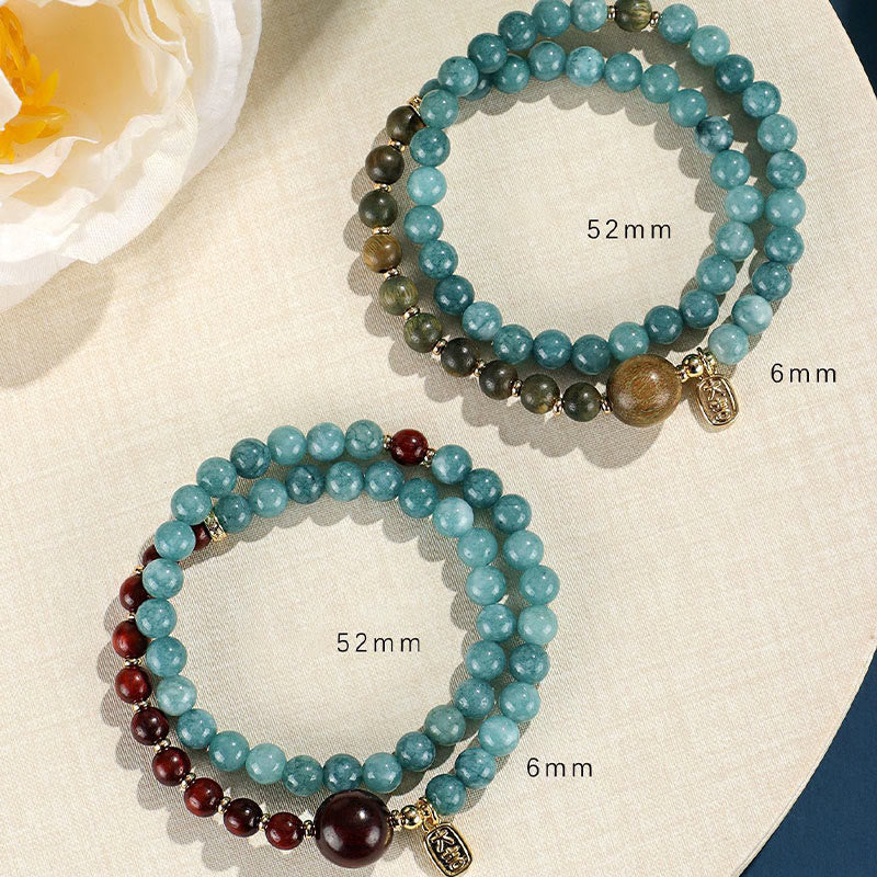Braccialetto di equilibrio emozionale a doppio giro Buddha Stones Calcedonio blu Sandalo verde Foglia piccola Sandalo rosso - Image 16