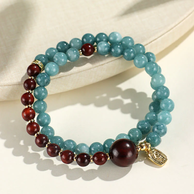 Braccialetto di equilibrio emozionale a doppio giro Buddha Stones Calcedonio blu Sandalo verde Foglia piccola Sandalo rosso - Image 9