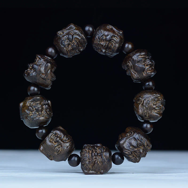 Braccialetto di equilibrio inciso Buddha Stones, legno di ebano, diciotto Arhat, drago di loto