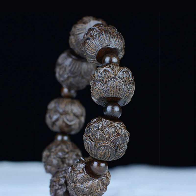 Braccialetto di equilibrio inciso Buddha Stones, legno di ebano, diciotto Arhat, drago di loto - Image 10