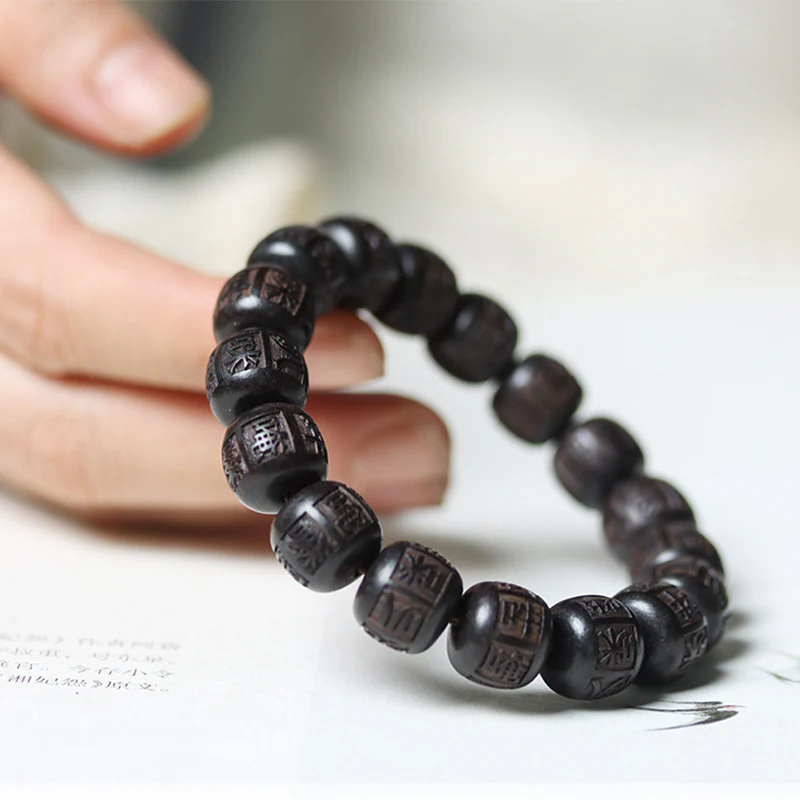 Braccialetto di equilibrio inciso in legno di Buddha Stones tibetano Om Mani Padme Hum - Image 3