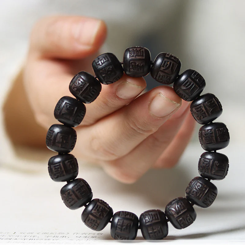 Braccialetto di equilibrio inciso in legno di Buddha Stones tibetano Om Mani Padme Hum - Image 4