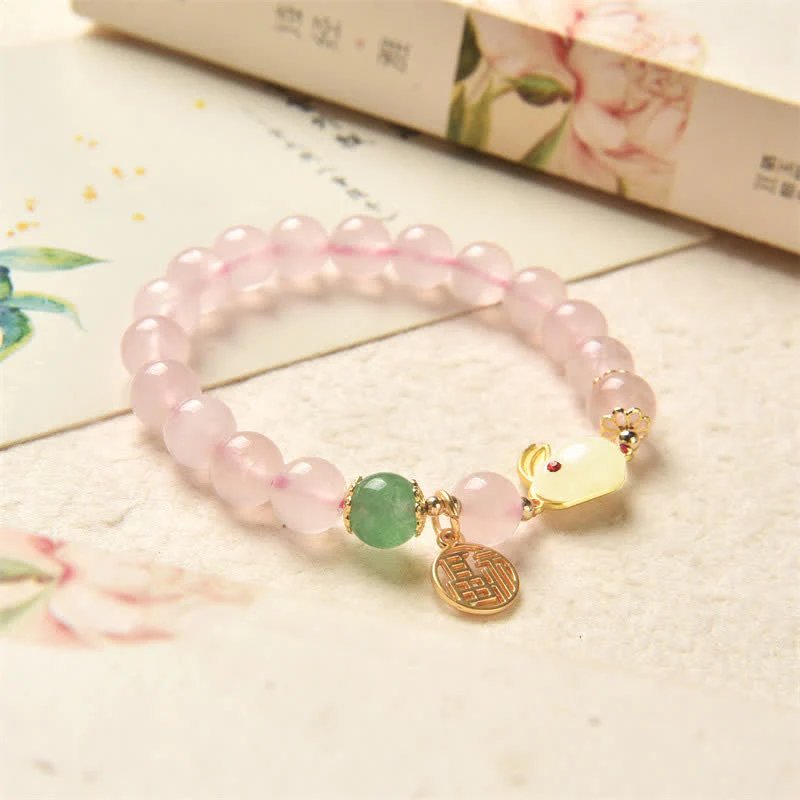 Braccialetto di felicità dell'amore del coniglietto di agata verde di cristallo rosa naturale dell'anno del coniglio - Image 4