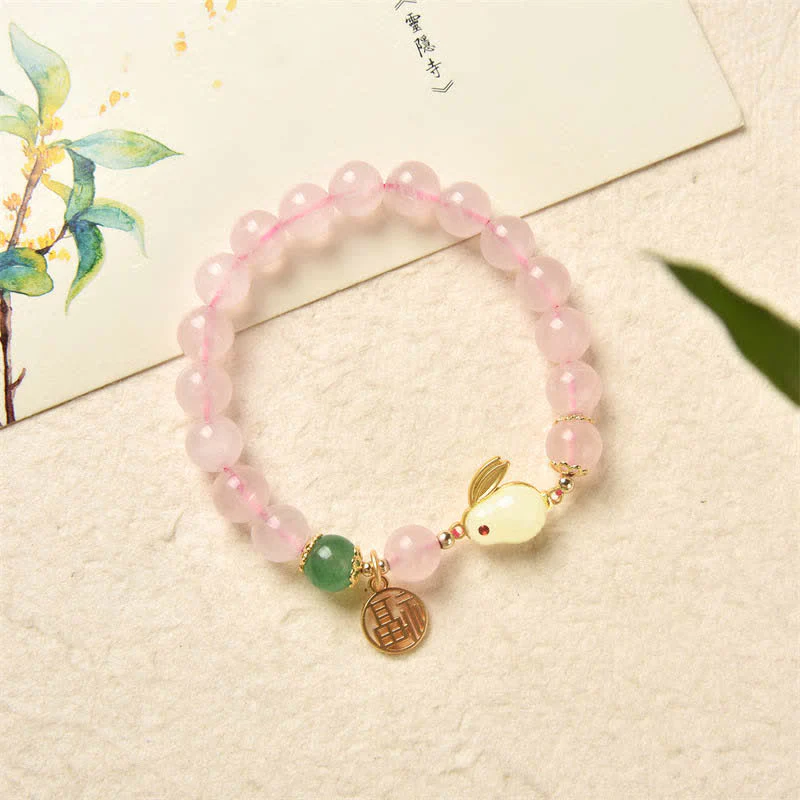 Braccialetto di felicità dell'amore del coniglietto di agata verde di cristallo rosa naturale dell'anno del coniglio - Image 7