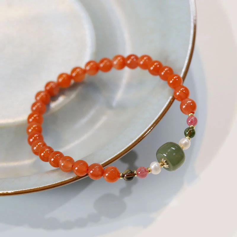 Braccialetto di fiducia e calma in agata rossa naturale Buddha Stones Hetian Jade Bead
