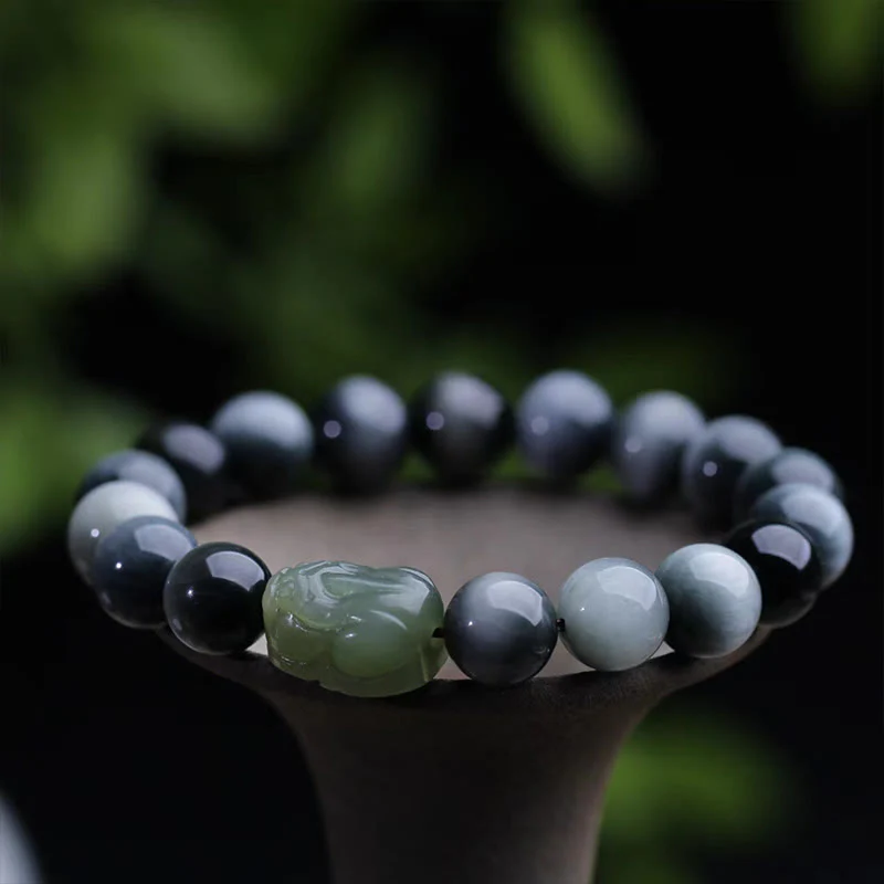 Braccialetto di fiducia in pietra naturale occhio d'aquila di Buddha Stones , giada Hetian Pixiu