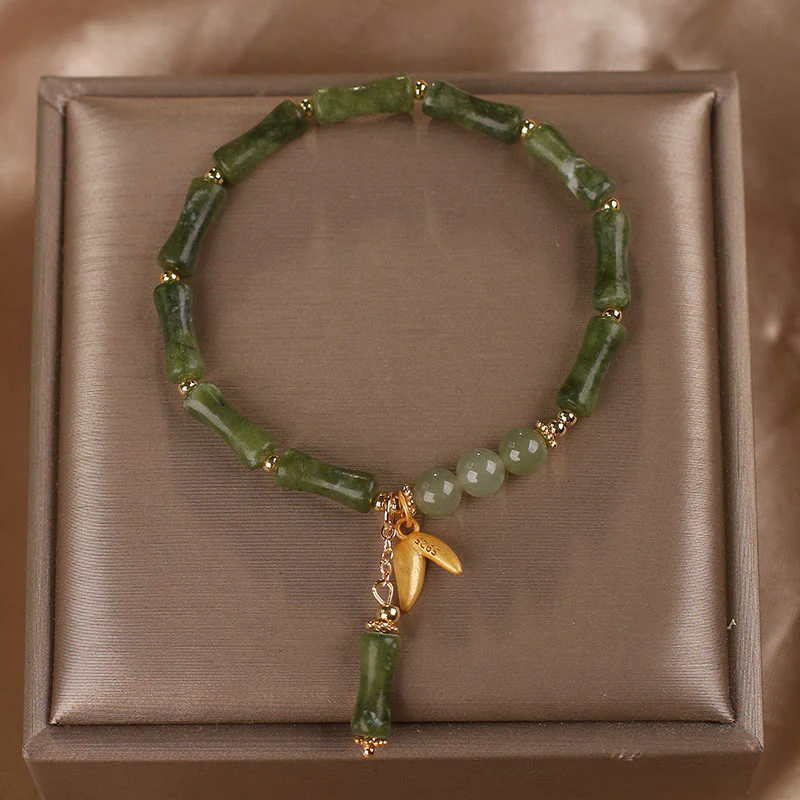 Braccialetto di fortuna con motivo a foglie di giada e bambù verde Buddha Stones - Image 2