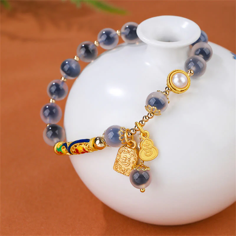 Braccialetto di forza con amuleto in agata blu caramella naturale Buddha Stones - Image 2