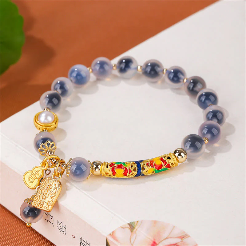 Braccialetto di forza con amuleto in agata blu caramella naturale Buddha Stones - Image 3