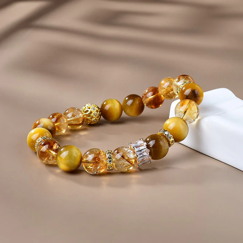 Braccialetto di forza e coraggio con perle di occhio di tigre naturale e citrino Buddha Stones - Image 2